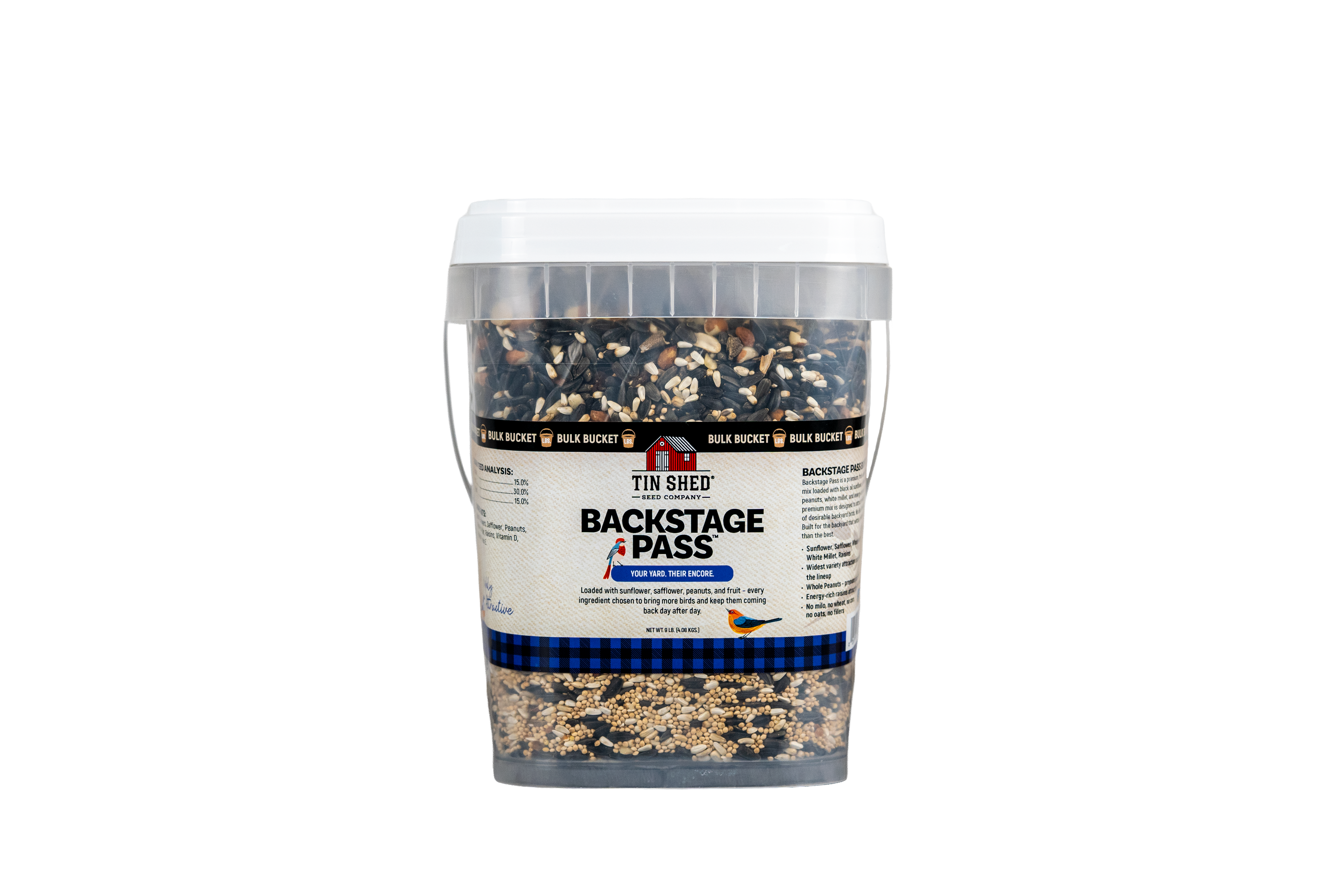 Tin Shed Backstage Pass Bird Seed - 2 Gallon Bulk Bucket - 9 lb.
