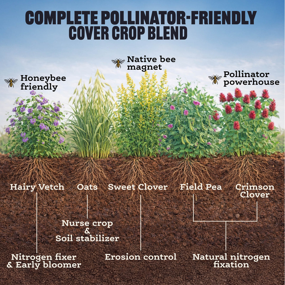 Pollinator Crops Pollinator Cover Crop Mix Seeds | Tin Shed Seed Company