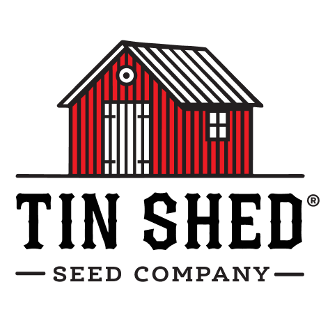 Logo of Tin Shed Seed Company with a red barn-like structure.