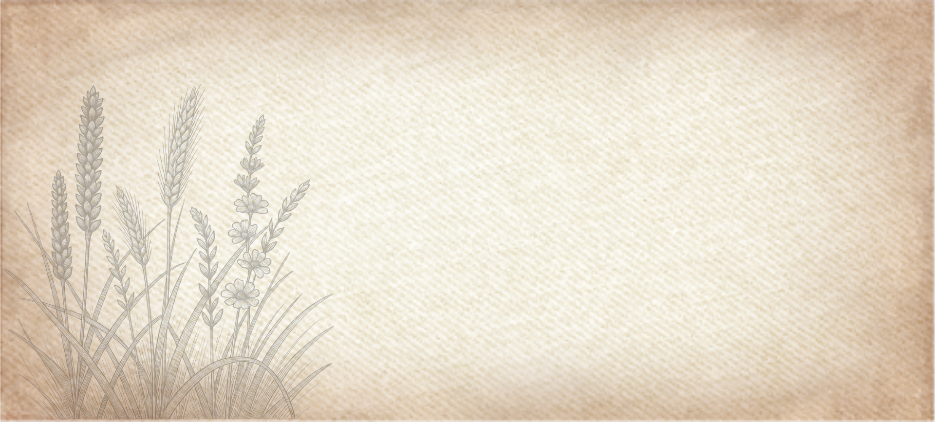 Hero banner with botanical illustration of wheat and lavender plants on a beige parchment background for Pollinator Cover Crop Mix