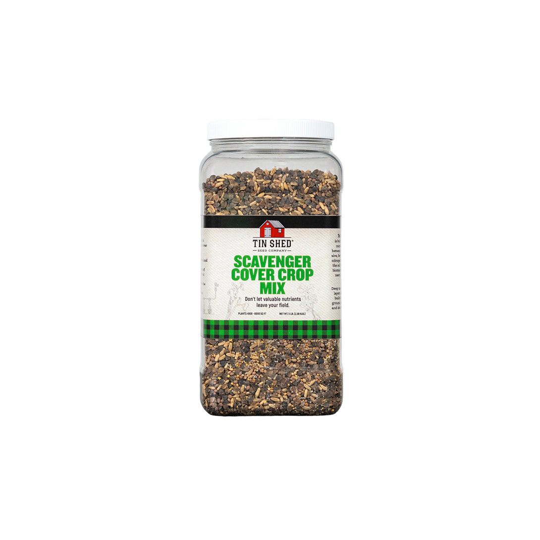Jar of Tin Shed Scavenger Cover Crop Mix on a white background