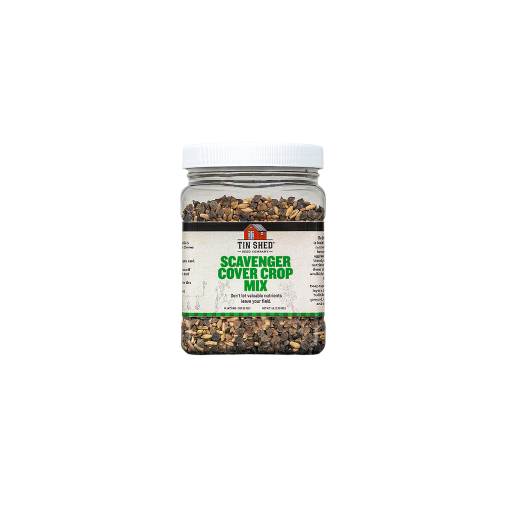 Jar of Tin Shed Scavenger Cover Crop Mix on a white background