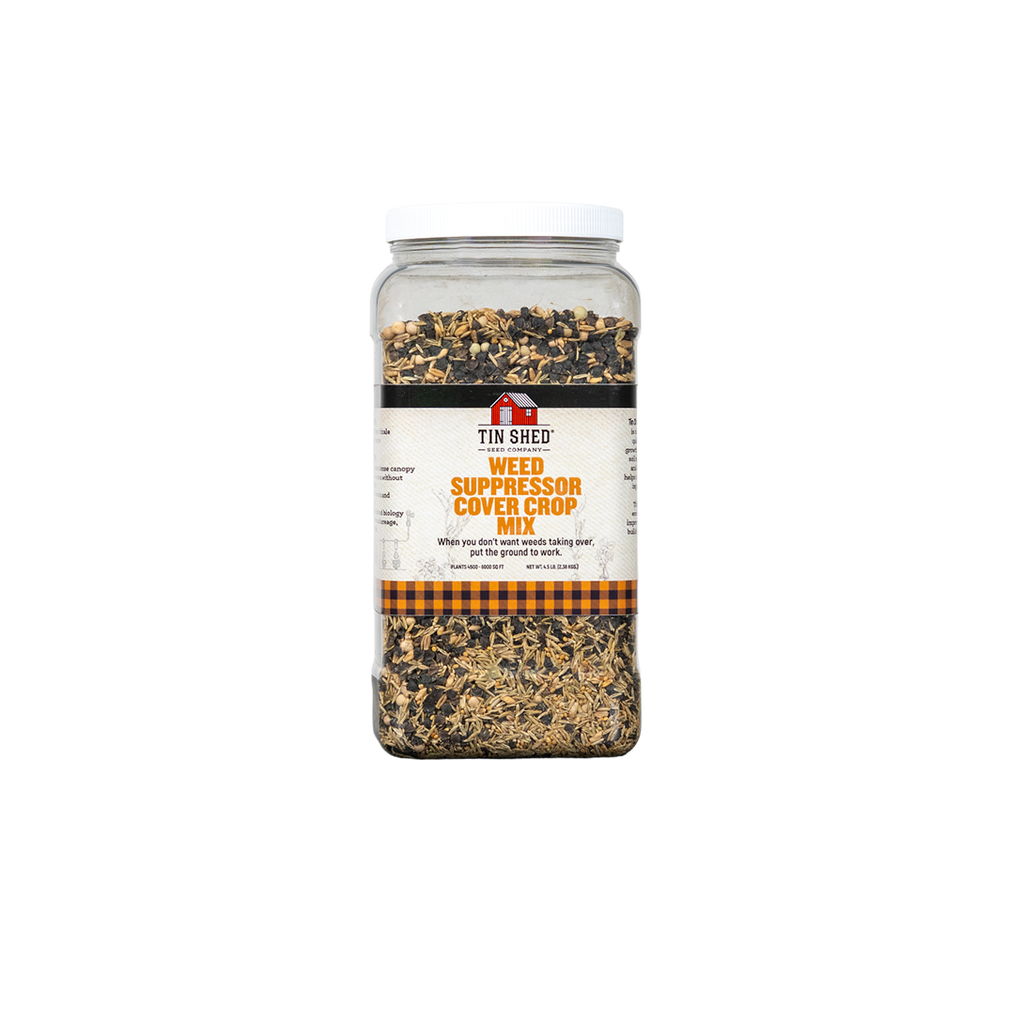 Tin Shed Weed Supressor Cover Crop Mix container on a white background