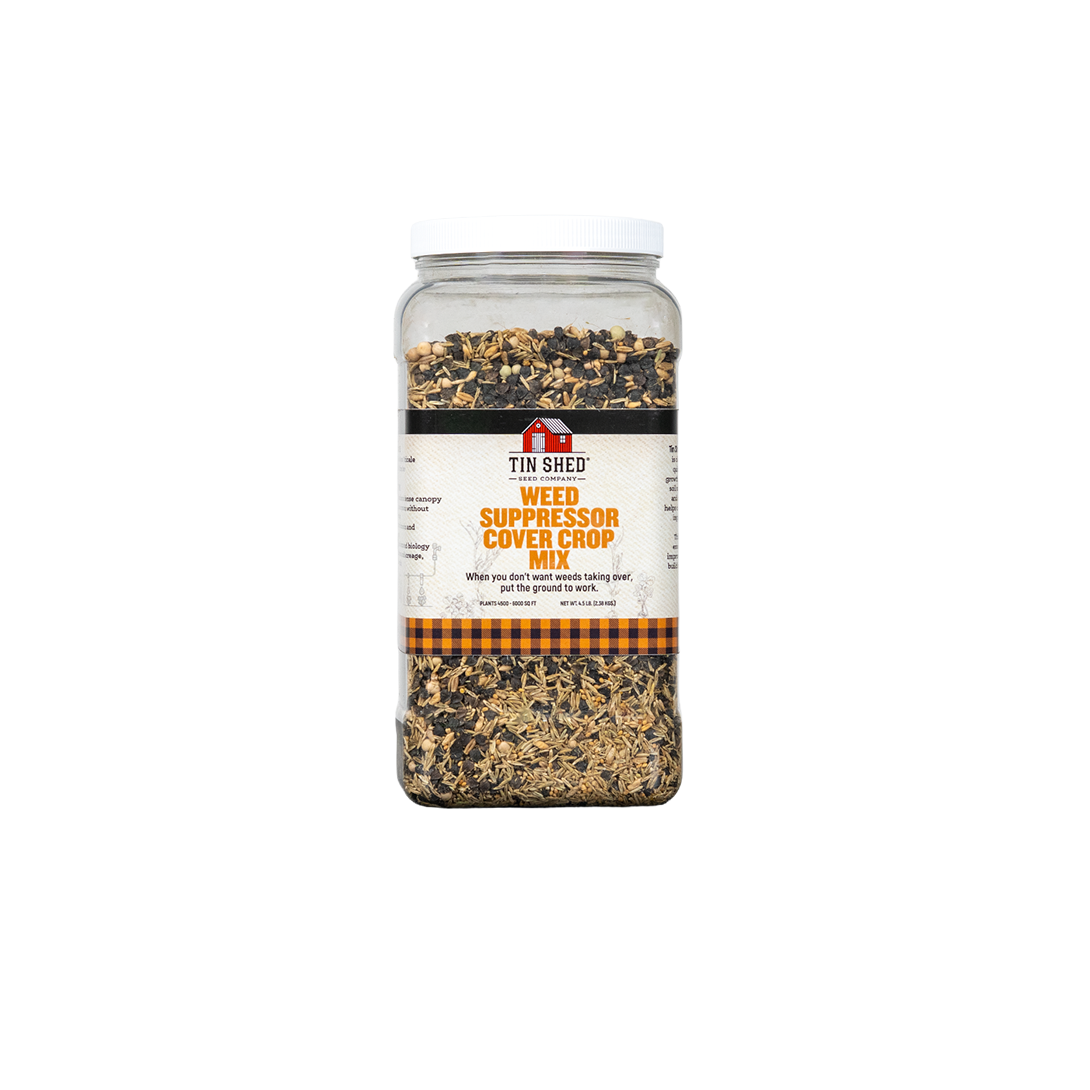 Tin Shed Weed Supressor Cover Crop Mix container on a white background