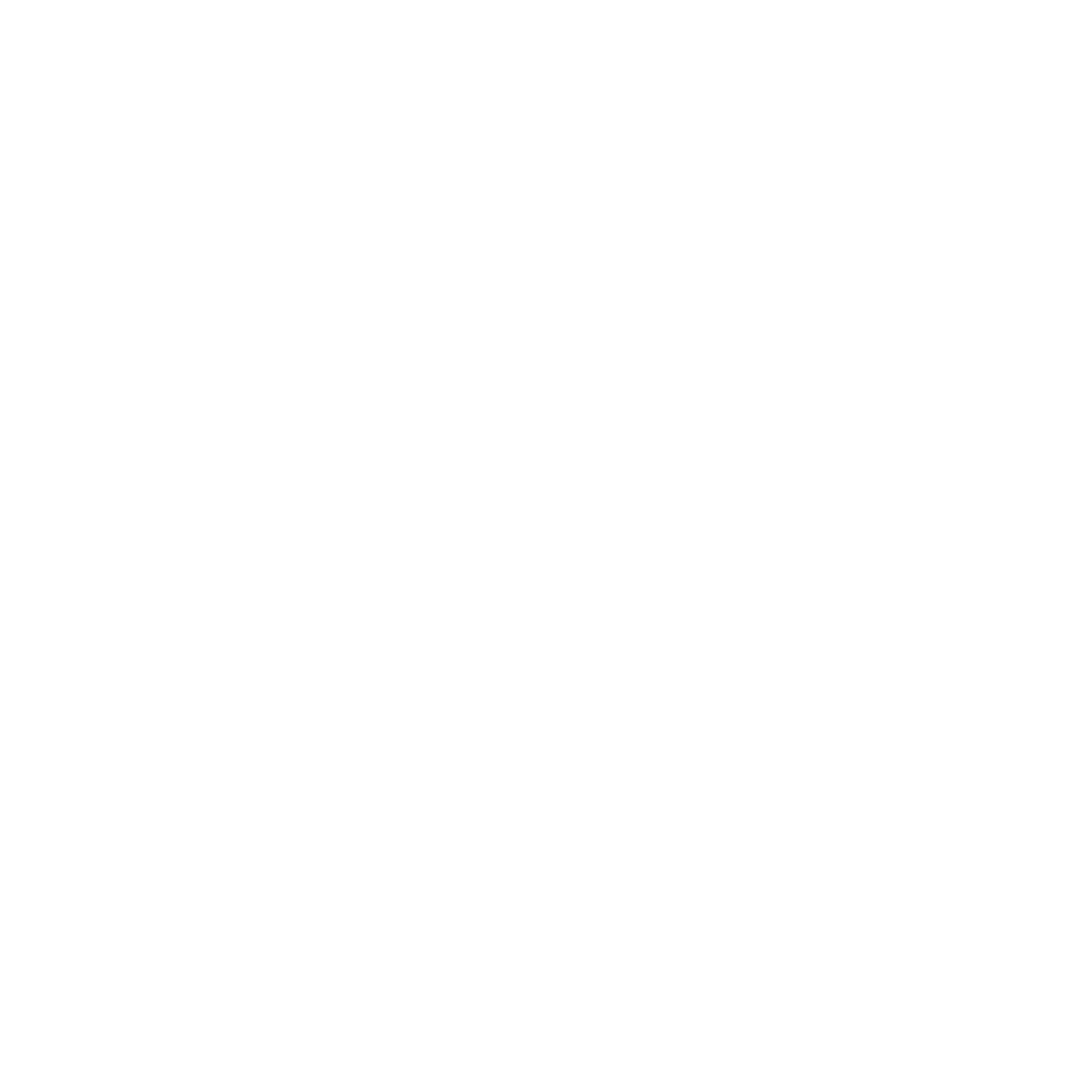 White line art icon of a no-weeds symbol - a circle with a diagonal line through a weed plant, representing weed suppression